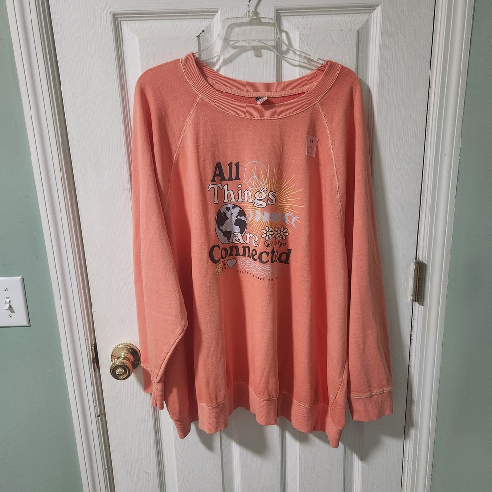 Old Navy All Things Are Connected Graphic Sweatshirt Coral Orange 3X Pullover